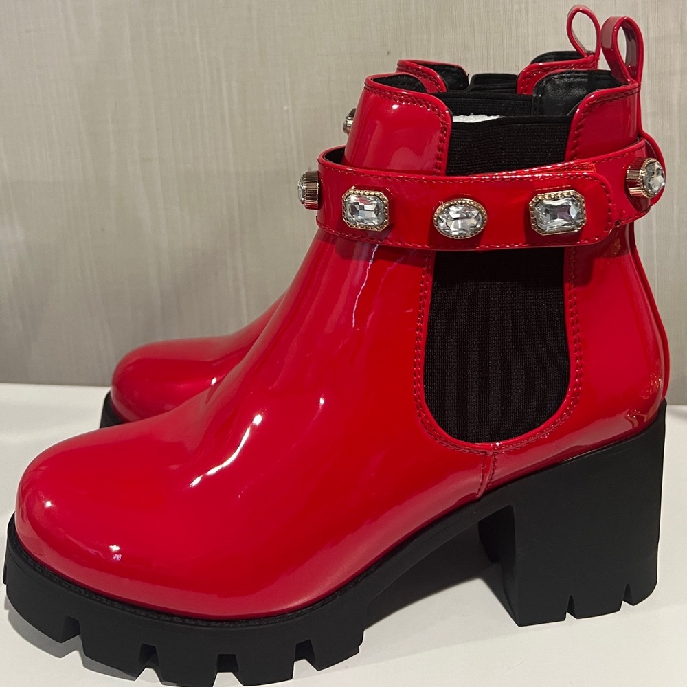 Azalea Wang Red Patent Leather Ankle Boots